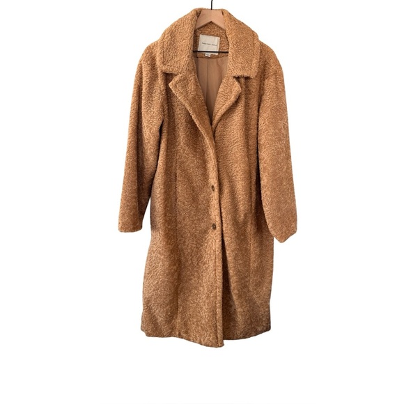 American Eagle Teddy Coat Women’s Brown Faux Fur Longline Jacket Size Large - Picture 6 of 10